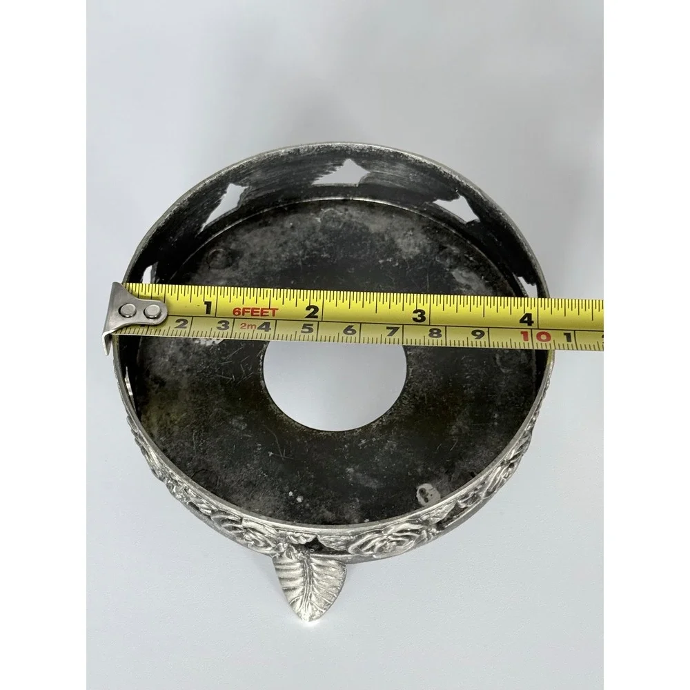 2 Silver Tone Metal Rose Candle Ring Base Holder Stand Holds 4